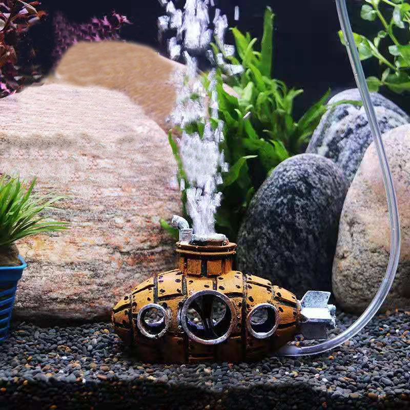Un submarin plin de bule pentru decorarea acvariului pentru acvariu Pompă de oxigen Ornament pentru rezervor de pește Bubble de aer Piatră Accesorii de vizionare acvatică