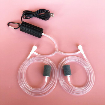 Μίνι οικιακή αντλία οξυγόνου ενυδρείου με Double Air Stone Mute Αντλία αέρα φόρτισης USB Εξοικονόμηση ενέργειας Αξεσουάρ δεξαμενής ψαριών