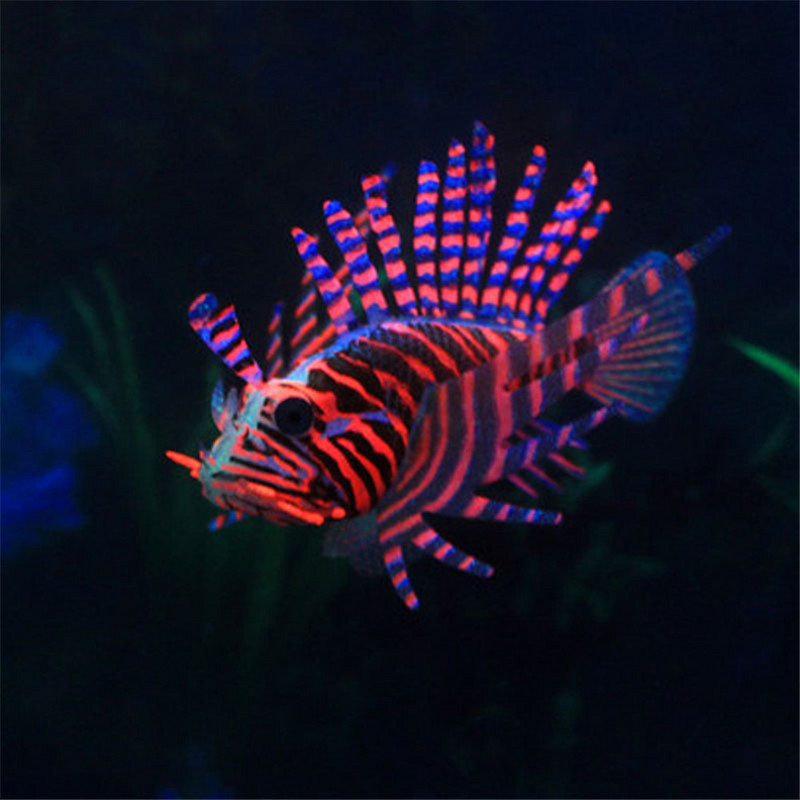 Ενυδρείο Τεχνητό Φωτεινό Lionfish Fish Tank Landscape Silicone Fake Fish Floating In Dark Στολίδι Διακόσμηση σπιτιού