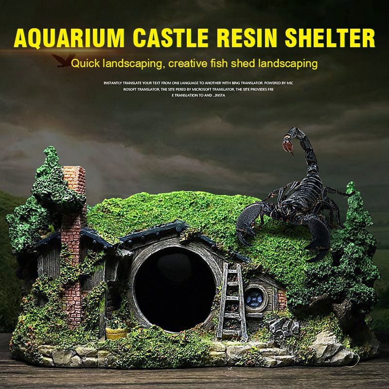 Φυσικό Χόμπιτ Σπίτι Ενυδρείο Διακοσμήσεις Rockery Fish Grimp Καταφύγιο Κρύβεται Σπήλαιο Δεξαμενή ψαριών Στολίδι Εξωραϊσμός Κάστρο