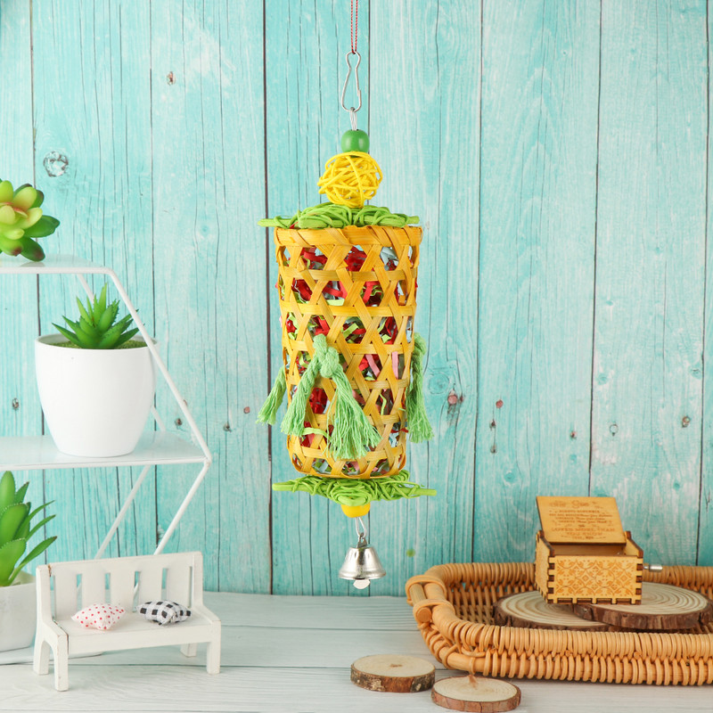 Cușcă de țesut din bambus natural din ratan/hârtie Jucării de mestecat păsări pentru animale de companie Cușcă pentru papagali Tocător de hrănire Decorat pentru agățat acasă