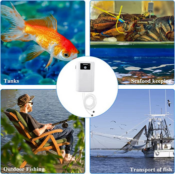 Зареждане на кислородна помпа за аквариумни рибки Въздушна помпа с двойно предназначение Usb литиева батерия Домакински преносим риболов Mute 6000mA Outdoor