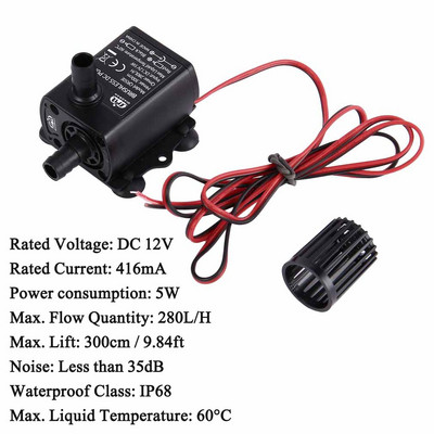 Decdeal Ултра-тиха мини безчеткова DC/USB водна помпа 5/12V 5-10W 250-400L/H повдигане 300cm потопяем фонтан аквариум циркулиращ