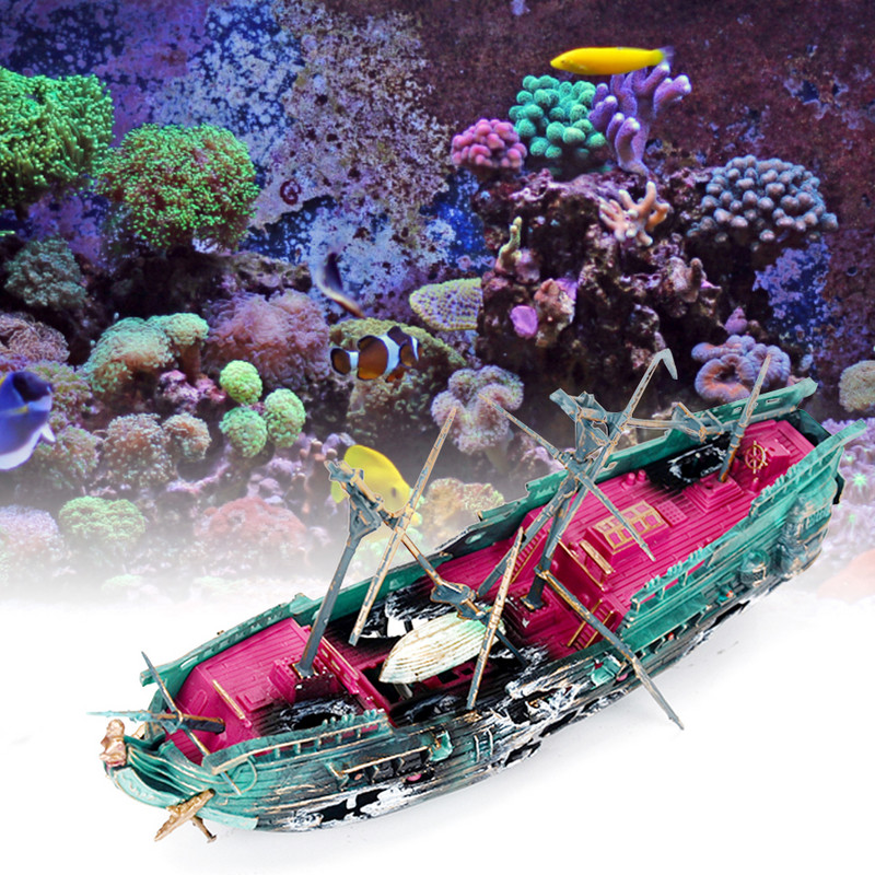 Decor pentru acvariu mare Navă pirat din rășină Barcă spartă Epavă scufundată separată Epavă împărțită în aer Naufragiu Accesorii pentru acvariu de pește Ornament
