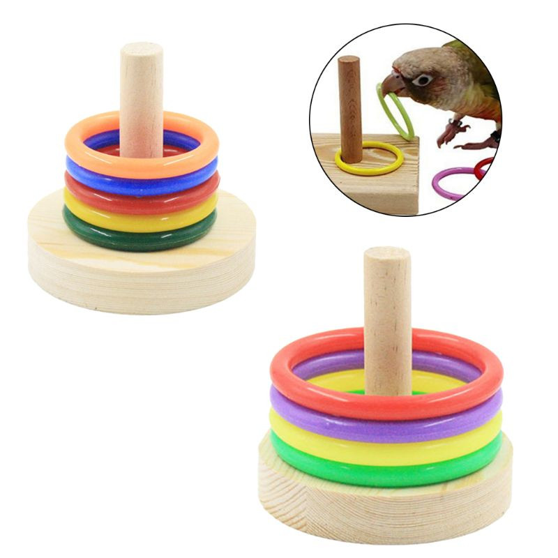 Bird Toys Parrot Wooden Platform Plastic Rings Intelligence Training Chew Puzzle Toy Νέο