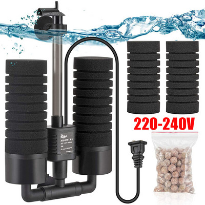 220V 3-IN-1 elektriskais barošanas filtrs Bioķīmisks sūklis klusums iegremdējams zivju tvertnes filtrs Bio mediju bumbiņas Akvārija piederumi