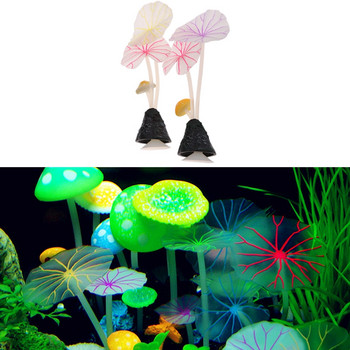 Флуоресцентни изкуствени светещи лотосови листа Гъба Орнамент Светещи силиконови растения Аквариум Декор Аксесоари за аквариум