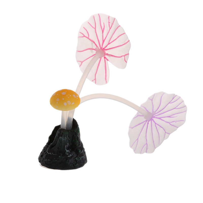 Ornament de ciupercă cu frunze de lotus strălucitoare artificiale fluorescente, plante luminoase din silicon, decor pentru acvariu, accesorii pentru rezervor de pește