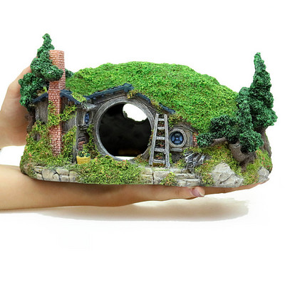 Δεξαμενή νερού Στολίδι Hobbit House Grass Building Aquarium Fish Hiding Greenhouse Underwater Craft Shrimp Hideout Spawning Refuge