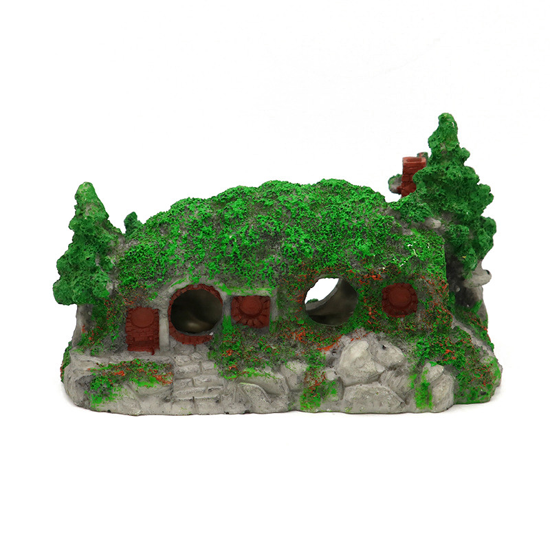 Δεξαμενή νερού Στολίδι Hobbit House Grass Building Aquarium Fish Hiding Greenhouse Underwater Craft Shrimp Hideout Spawning Refuge