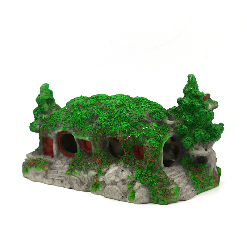 Δεξαμενή νερού Στολίδι Hobbit House Grass Building Aquarium Fish Hiding Greenhouse Underwater Craft Shrimp Hideout Spawning Refuge