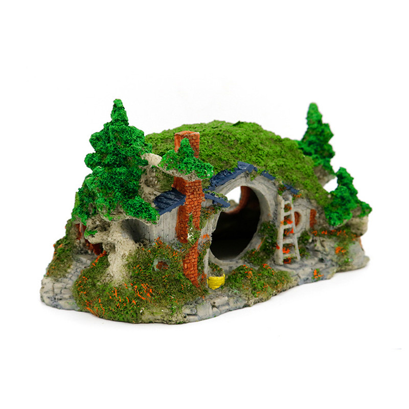 Δεξαμενή νερού Στολίδι Hobbit House Grass Building Aquarium Fish Hiding Greenhouse Underwater Craft Shrimp Hideout Spawning Refuge