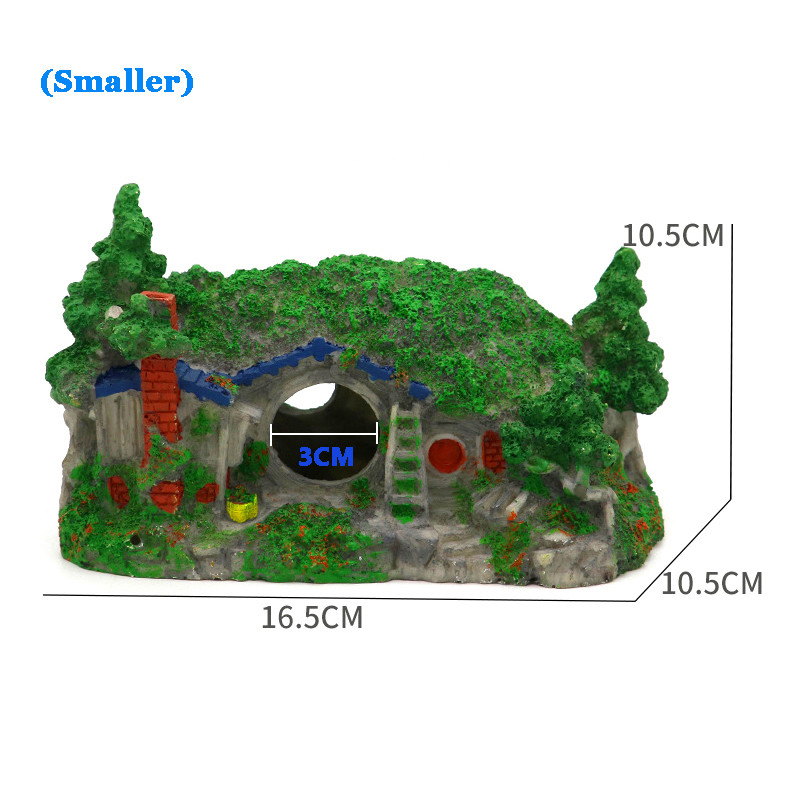 Δεξαμενή νερού Στολίδι Hobbit House Grass Building Aquarium Fish Hiding Greenhouse Underwater Craft Shrimp Hideout Spawning Refuge
