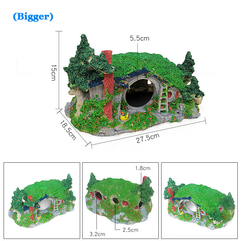 Δεξαμενή νερού Στολίδι Hobbit House Grass Building Aquarium Fish Hiding Greenhouse Underwater Craft Shrimp Hideout Spawning Refuge