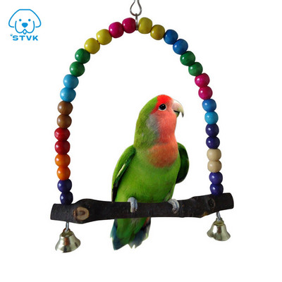 Puidust linnukiiged mänguasi rippuvate kelladega kukeseentele papagoid puuritarvikud linnupuur Papagoi ahven Stand Mängu jõusaal