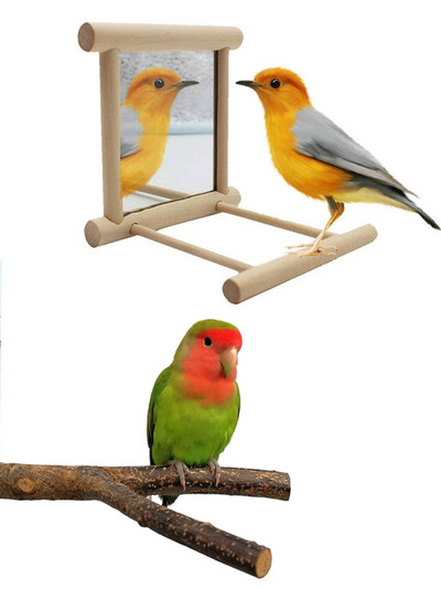 Bird Mirror Drvena interaktivna igračka za igranje s grgečem za male papige papagaj papagaj Cockatiel Conure Dodaci za kavez za ljubavne ptice