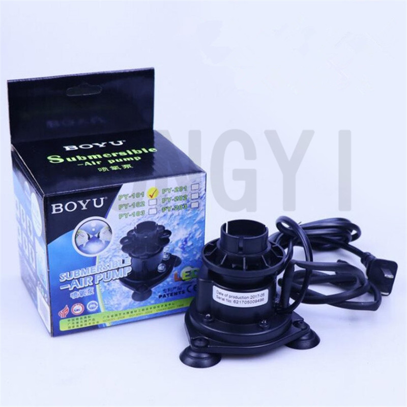BOYU 1 bucată 220-240V 2.8W PY-101 rezervor de pește pompă de aer submersibilă acvariu pompă de oxigen silențioasă încorporată cu lumină LED 95*90*75mm