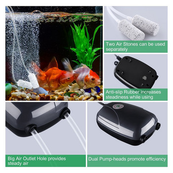 5W Ultra Silent Aquarium Air Aerator Pump for Fish Tank Nano Air Compressor with 2 Airstones 2M Silicone Tubes Hydroponics Pumps