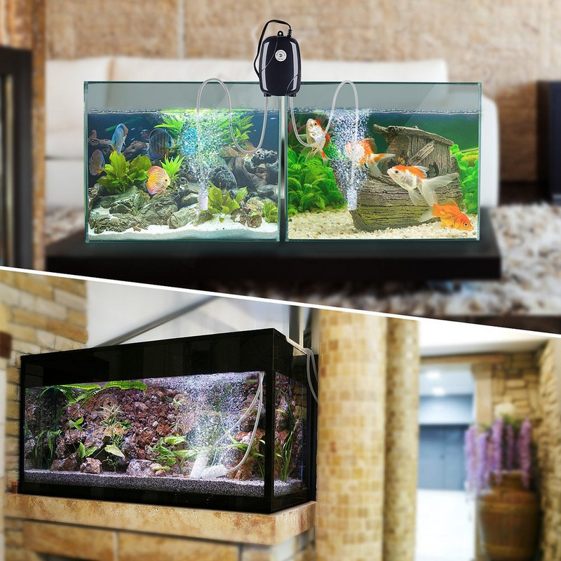 5W Ultra Silent Aquarium Air Aerator Pump for Fish Tank Nano Air Compressor with 2 Airstones 2M Silicone Tubes Hydroponics Pumps