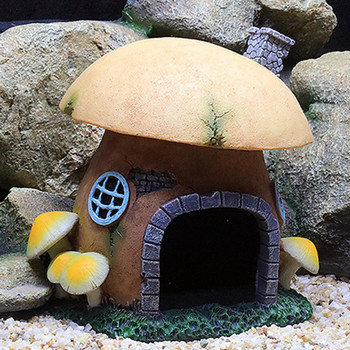 Аквариум Mushroom House Model High Simulation Fish Hideout Resin Mushroom Shelter House Аквариум Орнамент за влечуги