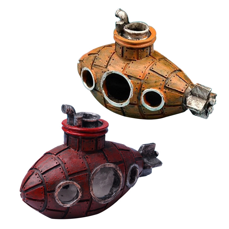 Acvariu Submarine Decorații Ornamente pentru rezervoare de pește Navă scufundată din rășină mică pentru Decor pentru rezervoare Betta cu apă dulce de apă sărată