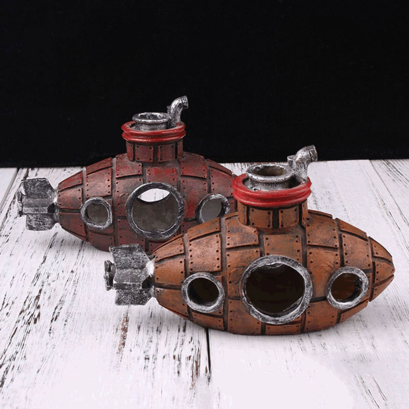 Acvariu Submarine Decorații Ornamente pentru rezervoare de pește Navă scufundată din rășină mică pentru Decor pentru rezervoare Betta cu apă dulce de apă sărată