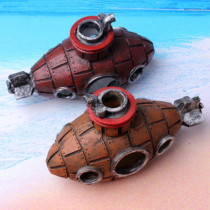 Acvariu Submarine Decorații Ornamente pentru rezervoare de pește Navă scufundată din rășină mică pentru Decor pentru rezervoare Betta cu apă dulce de apă sărată