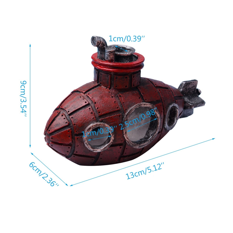 Acvariu Submarine Decorații Ornamente pentru rezervoare de pește Navă scufundată din rășină mică pentru Decor pentru rezervoare Betta cu apă dulce de apă sărată