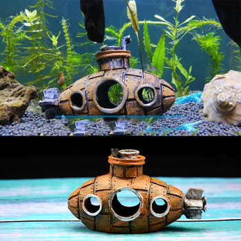 Ретро орнамент от останки от стара подводница Fish Shrimp Shelter Cave Hideout Artificial Resin Ornament for Aquarium Fish Tank Decoration