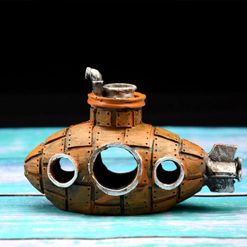 Retro Old Submarine Wreck Ornament Fish Shrimp Shelter Cave Hideout Artificial Resin Στολίδι για Διακόσμηση Δεξαμενής Ψαριών Ενυδρείου