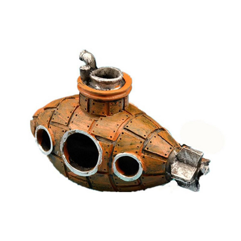 Retro Old Submarine Wreck Ornament Fish Shrimp Shelter Cave Hideout Artificial Resin Στολίδι για Διακόσμηση Δεξαμενής Ψαριών Ενυδρείου