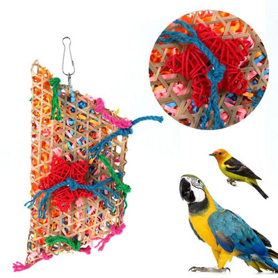 Играчки за птици Цветна бамбукова тъкан Дървена люлка Играчки за папагал Аксесоари за катерене и хапане на клетка за птици