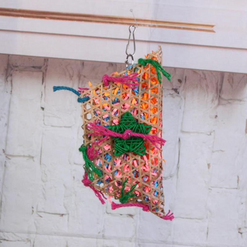 Paukščių žaislai Spalvingi bambuko pynimo mediniai sūpynės papūgos žaislai Laipiojimo ir kandžiojimo paukščių narveliuose priedai