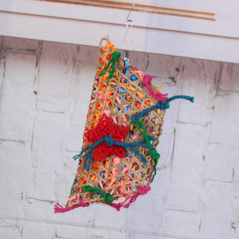 Paukščių žaislai Spalvingi bambuko pynimo mediniai sūpynės papūgos žaislai Laipiojimo ir kandžiojimo paukščių narveliuose priedai