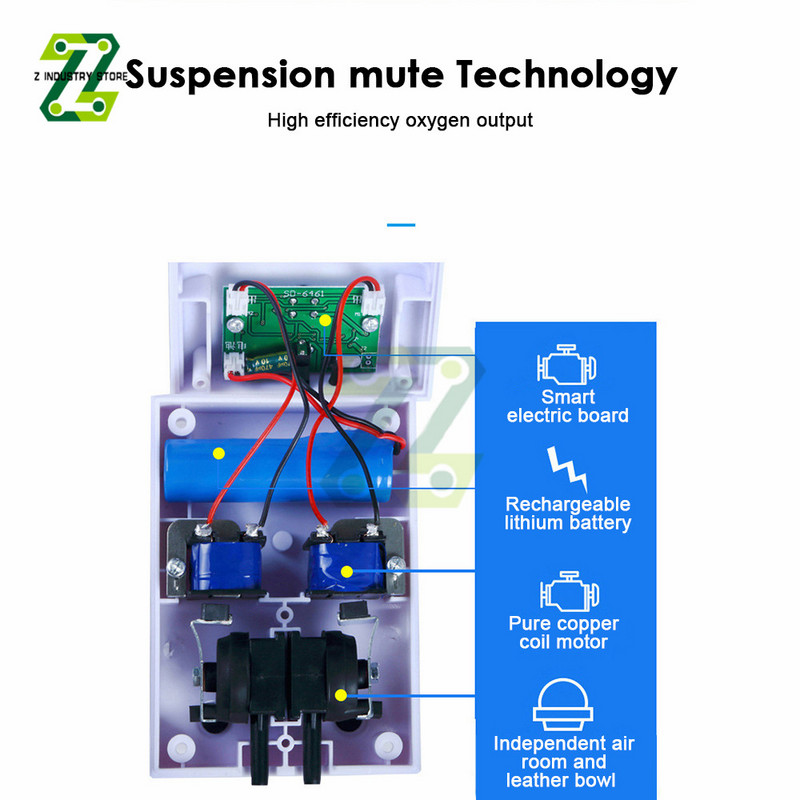 Αντλία αέρα οξυγόνου Αεροσυμπιεστής Φόρτιση USB 2600mAh Φορητή αθόρυβη αντλία οξυγόνου εξάτμισης Αντλία οξυγόνου ενυδρείου