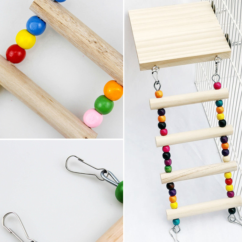 Pet Birds Swing Wooden Bridge Ladder Climb Cockatiel Parakeet Budgie Parrot Toy Wood Ladder