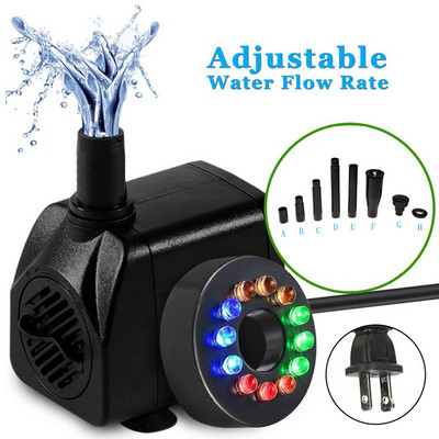 Pompă de apă submersibilă ultra-silențioasă de 15W cu 12 lumini LED pentru acvariu, fântână, pompă, filtru, rezervor de pește, iaz, pompă de apă cu LED D30