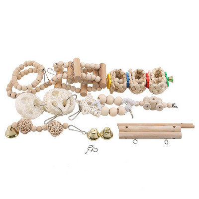 8 Πακέτα Κούνια παπαγάλου πουλί, Κρεμαστό παιχνίδι, φυσικό ξύλο κουδούνι Παιχνίδια κλουβιού πουλιών για παπαγάλους παπαγάλοι κοκατίλ Finches Budgie παπαγάλοι