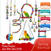 10 tk papagoi mänguasjad linnukiiged närimismänguasjad lind võrkkiik kellukella mänguasjad lindude ahven puidust helmestega riputamiseks papagoi lemmikloomade tarvikute jaoks