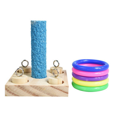 Păsări Papagal Platformă din lemn Inele din plastic Antrenament pentru inteligență Puzzle de mestecat Bloc de jucărie Cadouri educaționale pentru animale de companie