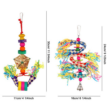 Играчки за раздробяване на птици, 5 БР. Цветни бамбукови висящи играчки Дървени блокчета за дъвчене на папагал, Играчки за търсене на храна за птици за малки и средни