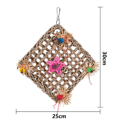 1 buc. Jucărie de păsări papagal, iarbă de mestecat, cușcă suspendată, leagăn, jucării de mestecat cu clopot, lemn natural, cadouri de Crăciun