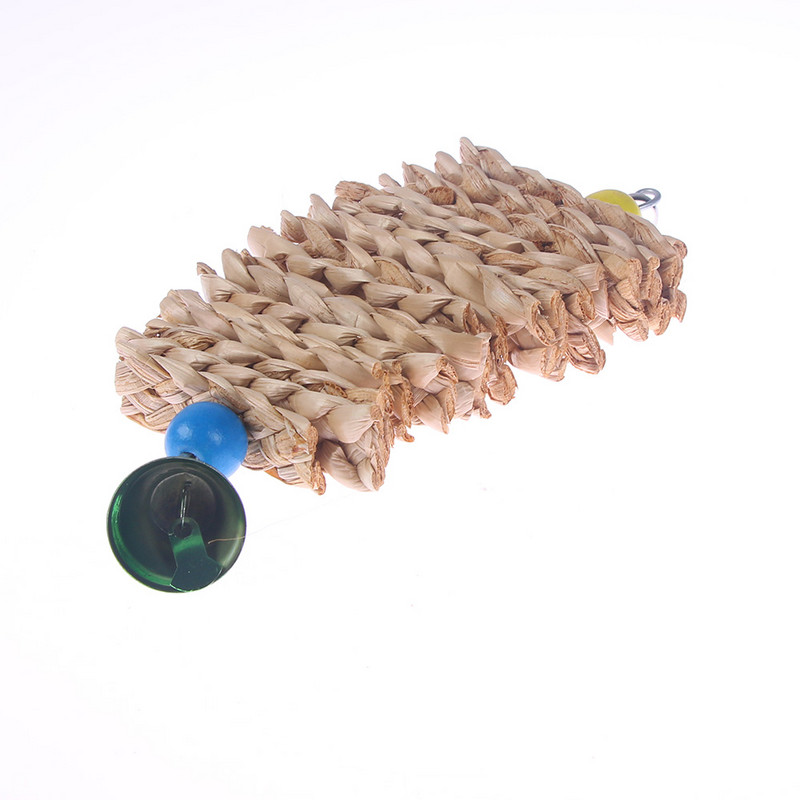 1 buc. Jucărie de păsări papagal, iarbă de mestecat, cușcă suspendată, leagăn, jucării de mestecat cu clopot, lemn natural, cadouri de Crăciun