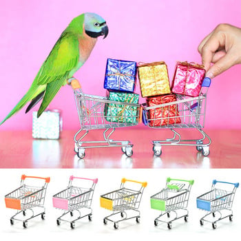 Мини количка за пазаруване Creative Alloy Bird Shopping Cart Играчка за играчки за съхранение на папагал Gif Аксесоари за малки животни