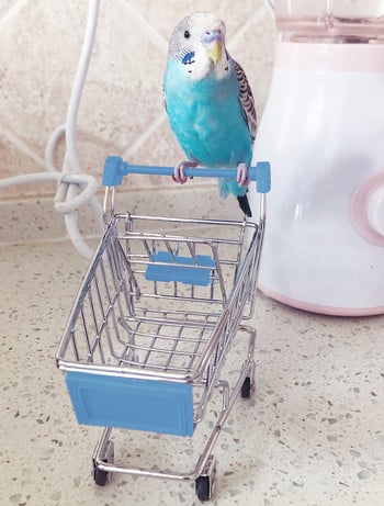 Мини количка за пазаруване Creative Alloy Bird Shopping Cart Играчка за играчки за съхранение на папагал Gif Аксесоари за малки животни