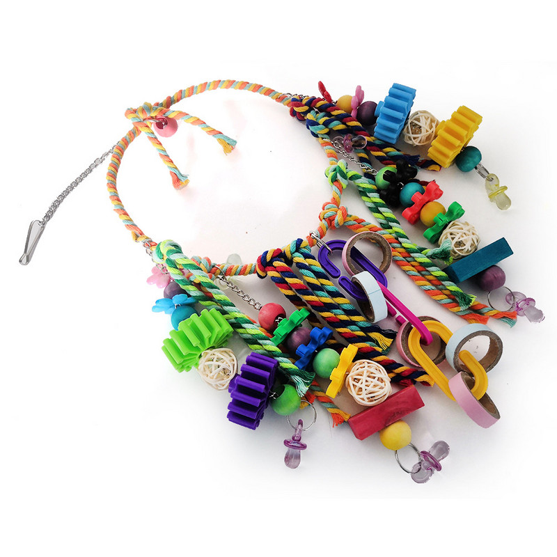 1 tk papagoilindude mänguasja puur Värvilised rippuvad kiiged Papagoi puuvillane köis mängualus Ronimismänguasjad linnutarbed