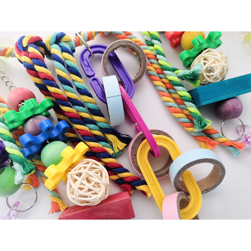 1 tk papagoilindude mänguasja puur Värvilised rippuvad kiiged Papagoi puuvillane köis mängualus Ronimismänguasjad linnutarbed