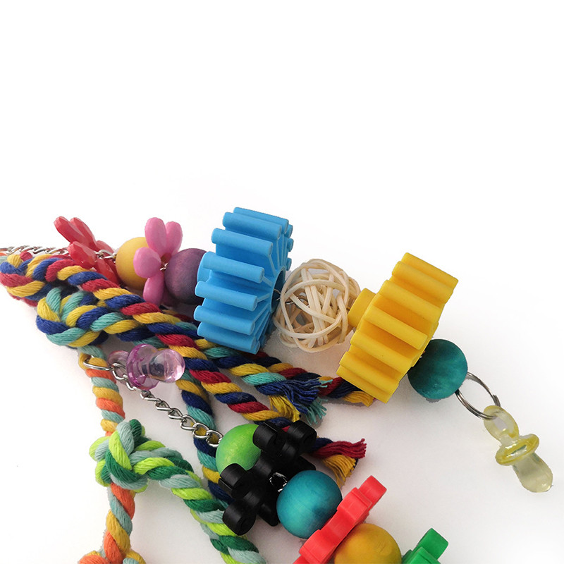 1 tk papagoilindude mänguasja puur Värvilised rippuvad kiiged Papagoi puuvillane köis mängualus Ronimismänguasjad linnutarbed