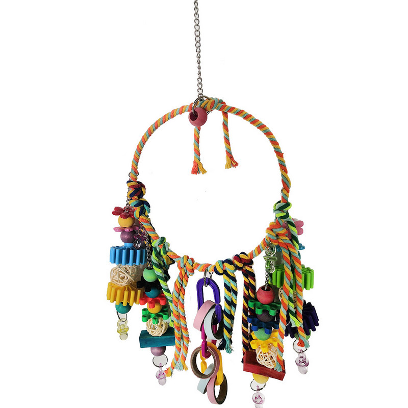 1 tk papagoilindude mänguasja puur Värvilised rippuvad kiiged Papagoi puuvillane köis mängualus Ronimismänguasjad linnutarbed