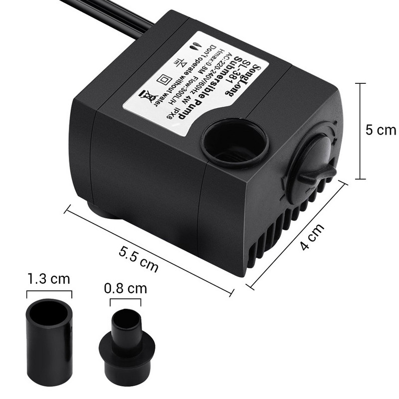 NICREW SL-381 Pompă de apă în miniatură pentru acvariu Silențioasă IP68 Fântână impermeabilă Decorație rezervor de pești Iaz Pompă submersibilă 4W 300L/H
